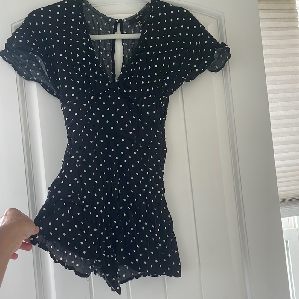 Forever 21 Black and White Polka Dot Shorts Jumpsuit